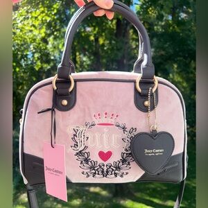 NEW! NWT JUICY COUTURE Urban Heritage Bowler Velour Crossbody Bag Dusty Blush